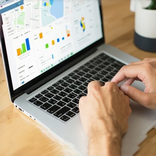 Deep Dive into Local SEO Analytics Person analyzing local SEO data on a laptop with maps and charts