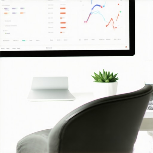 A professional workspace with SEO analytics dashboards and review management platforms.