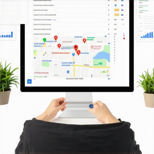 Person reviewing local SEO analytics on a computer showing Google Maps