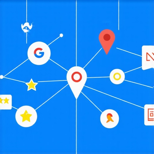 Diagram illustrating local SEO components including NAP consistency, reviews, citations, profile optimization, and technical health.