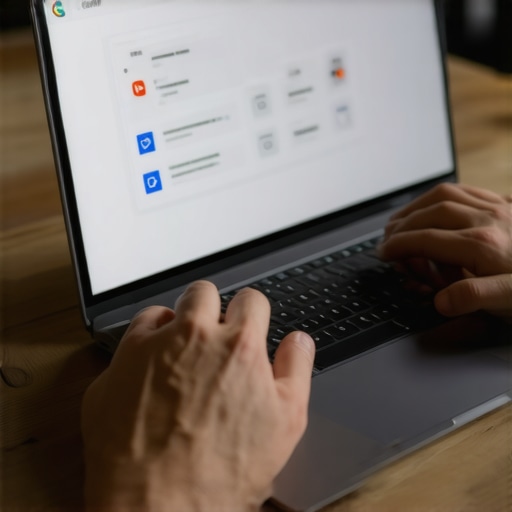 Business owner updating Google My Business profile on laptop, ensuring all information is accurate for improved map ranking.