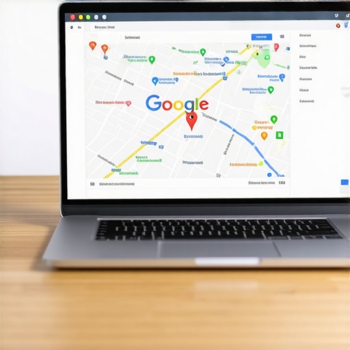Business owner editing GMB profile on laptop with local map
