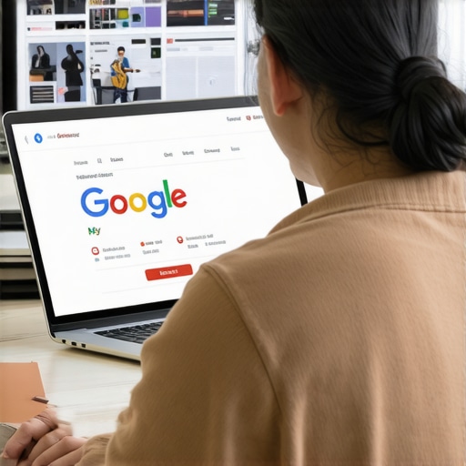 Person editing their Google My Business profile on a computer, surrounded by local directories and review prompts