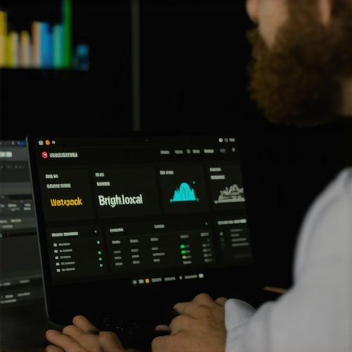 Using SEO Tools for Local Map Rankings Person analyzing local search data on a laptop with SEO dashboards open.