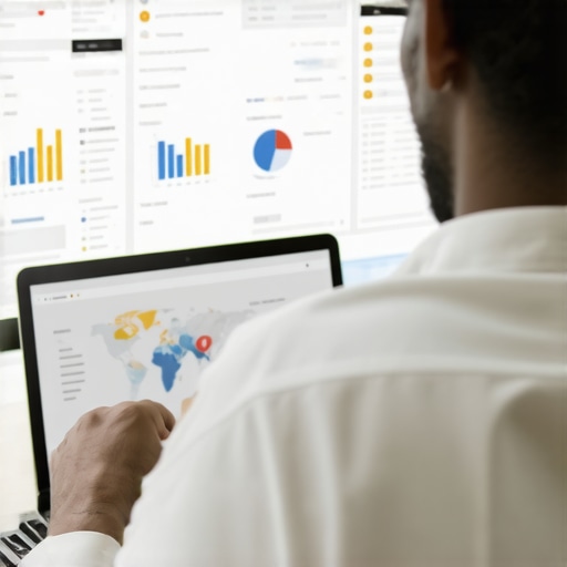 Analyzing Local SEO Data for Long-Term Success A person reviewing analytics and maps on a laptop to monitor local search rankings.