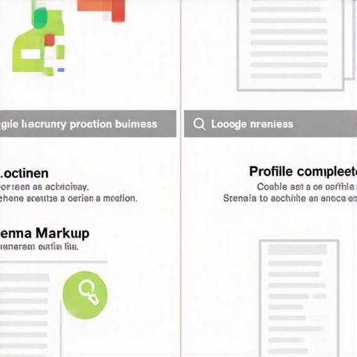 Diagram showing essential components of a well-optimized Google My Business profile, including location, contact info, and schema markup.