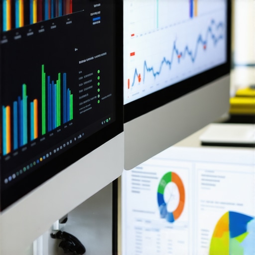 Modern workspace with analytics dashboards showing local SEO performance