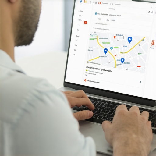 Business owner adjusting service radius in Google My Business profile on laptop