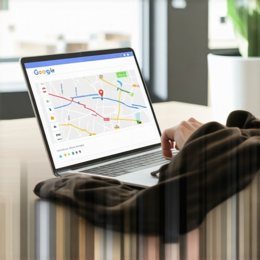 Business owner reviewing Google My Business listing on a laptop.